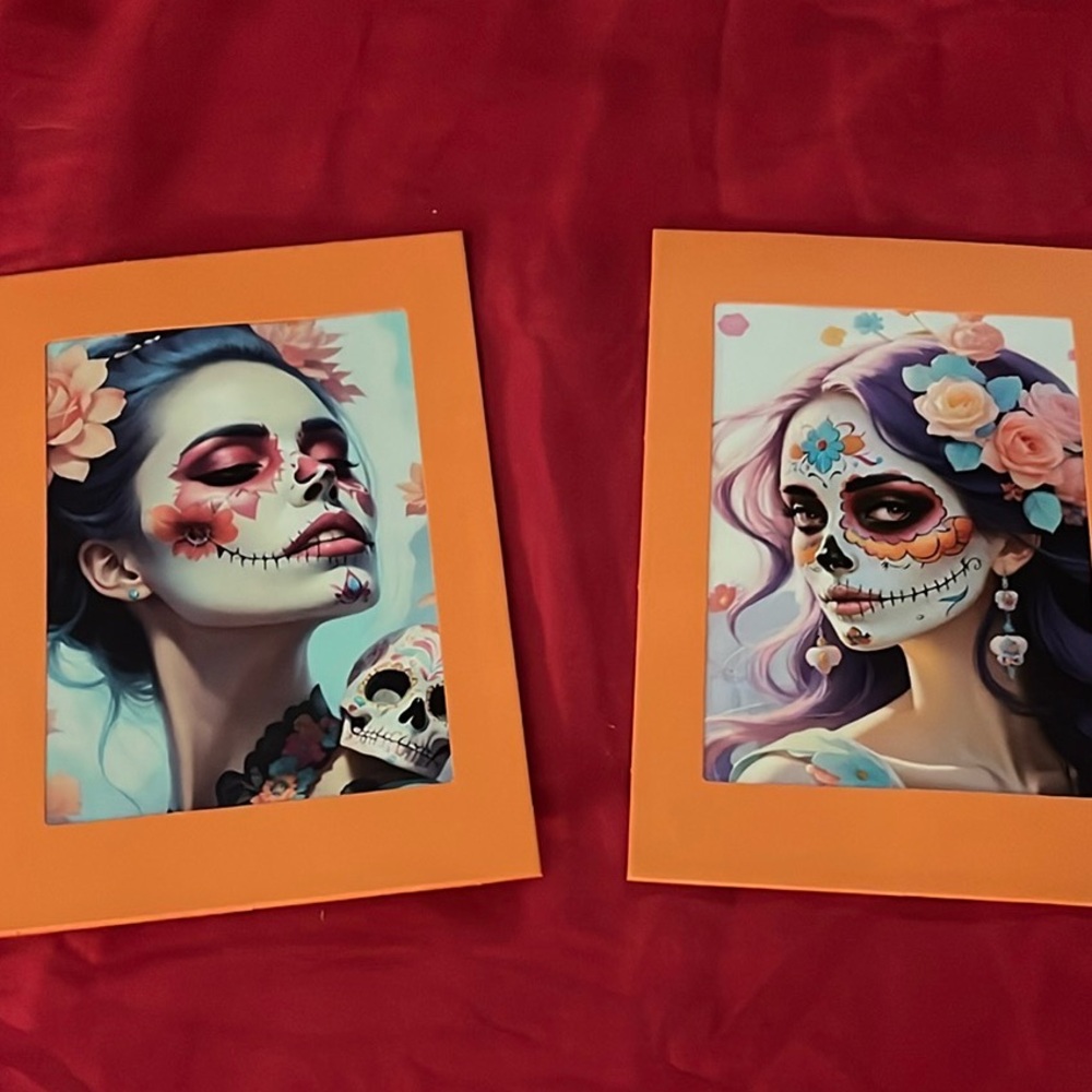 Original Use Orange Framed Skull Art Set